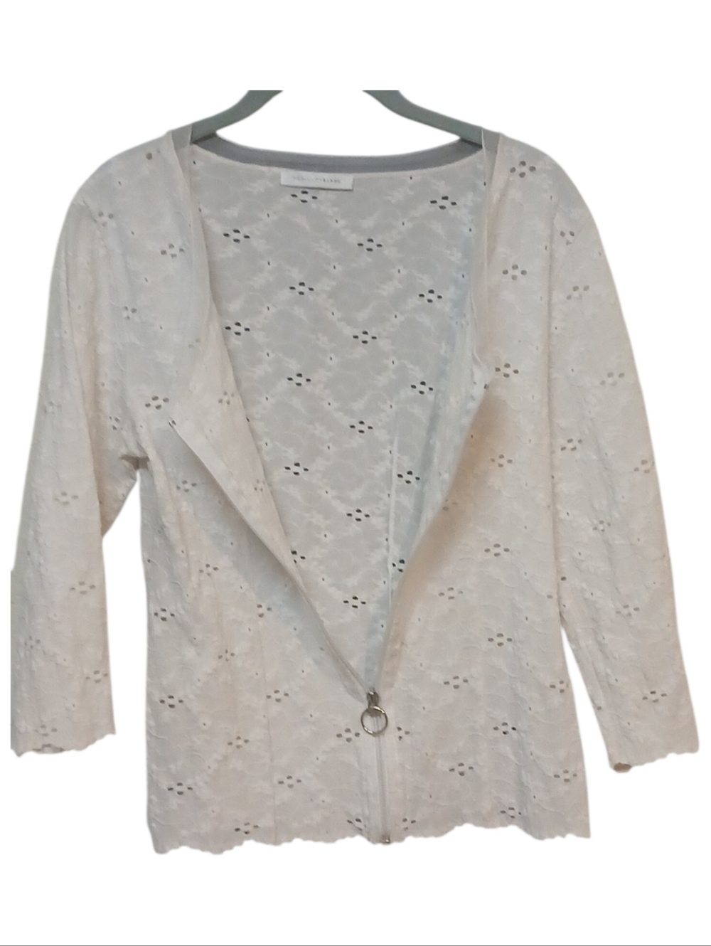 Papillon Blanc - White Floral Embroidered Jacket, 3/4 Sleeve, Full Zipper,... - Picture 3 of 11